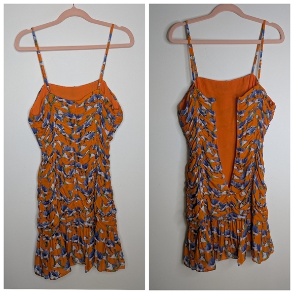 Parker Silk Floral Ruched Mini Dress Orange Purple Size 6 NWT - Picture 6 of 15